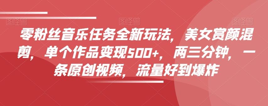 零粉丝音乐任务全新玩法，美女赏颜混剪，单个作品变现500+，两三分钟，一条原创视频，流量好到爆炸-泱泱学习社