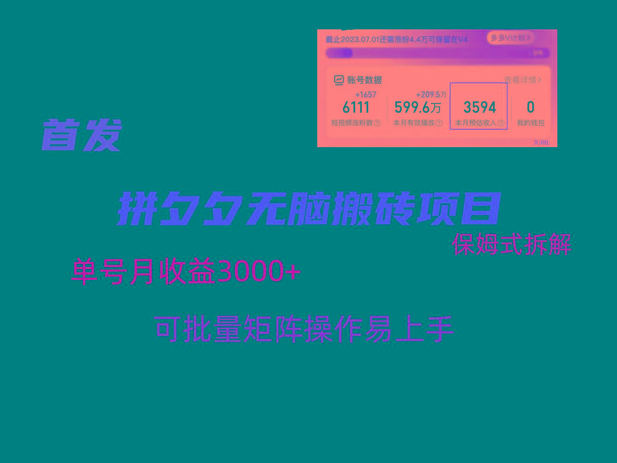 拼夕夕无脑搬砖，单号稳定收益3000+，保姆式拆解-泱泱学习社