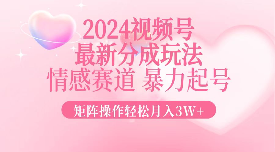 2024最新视频号分成玩法，情感赛道，暴力起号，矩阵操作轻松月入3W+-泱泱学习社