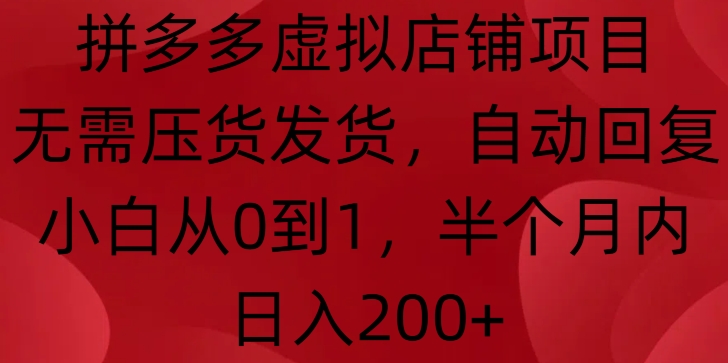 拼多多虚拟店铺项目，无需压货发货，自动回复，小白从0到1，半个月内日入200+【揭秘】-泱泱学习社