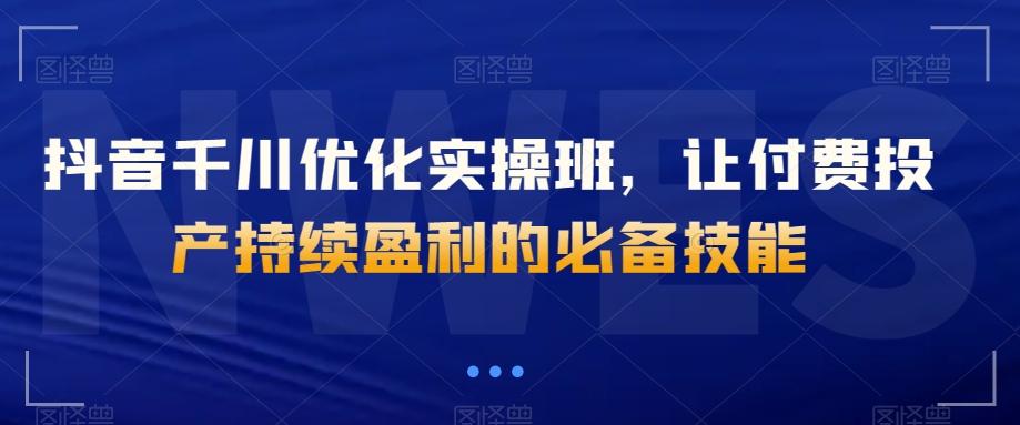 抖音千川优化实操班，让付费投产持续盈利的必备技能-泱泱学习社