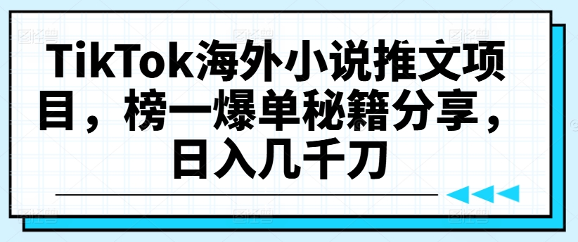 TikTok海外小说推文项目，榜一爆单秘籍分享，日入几千刀-泱泱学习社