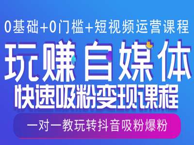 0基础+0门槛+短视频运营课程，玩赚自媒体快速吸粉变现课程，一对一教玩转抖音吸粉爆粉-泱泱学习社