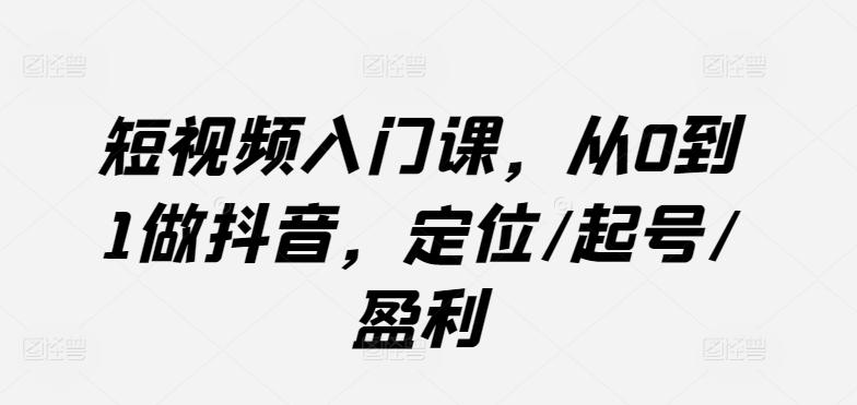 短视频入门课，从0到1做抖音，定位/起号/盈利-泱泱学习社