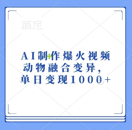 AI制作爆火视频，动物融合变异，单日变现1k-泱泱学习社