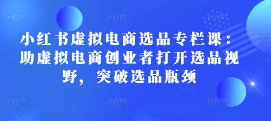 小红书虚拟电商选品专栏课：助虚拟电商创业者打开选品视野，突破选品瓶颈-泱泱学习社