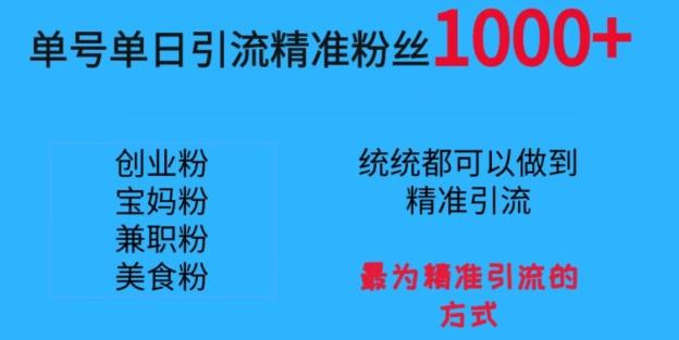单号单日引流精准粉丝1000+，最为精准引流的方式-泱泱学习社