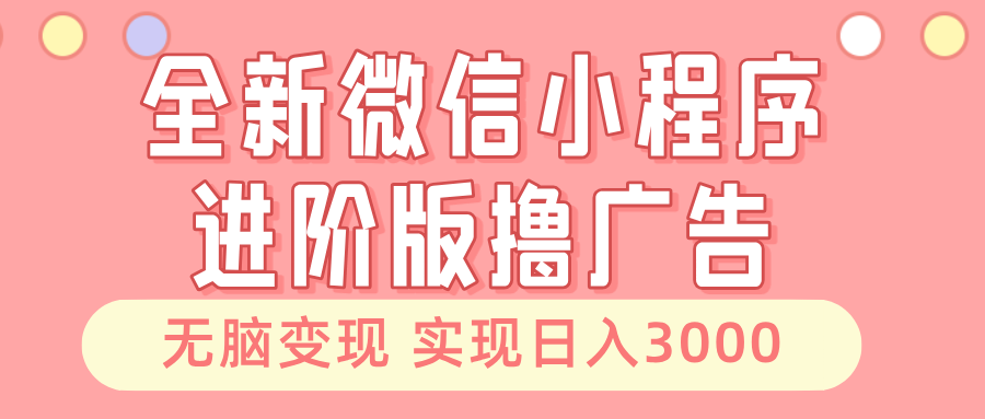 全新微信小程序进阶版撸广告 无脑变现睡后也有收入 日入3000＋-泱泱学习社