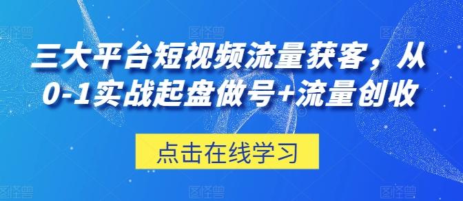 三大平台短视频流量获客，从0-1实战起盘做号+流量创收-泱泱学习社