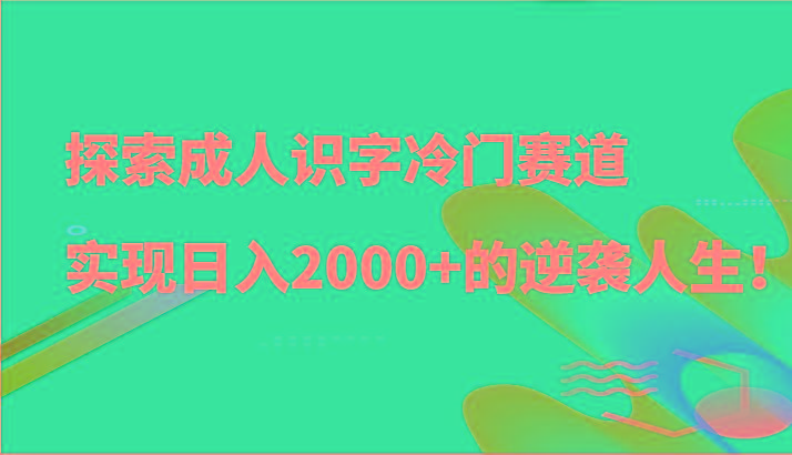 探索成人识字冷门赛道，实现日入2000+的逆袭人生！-泱泱学习社