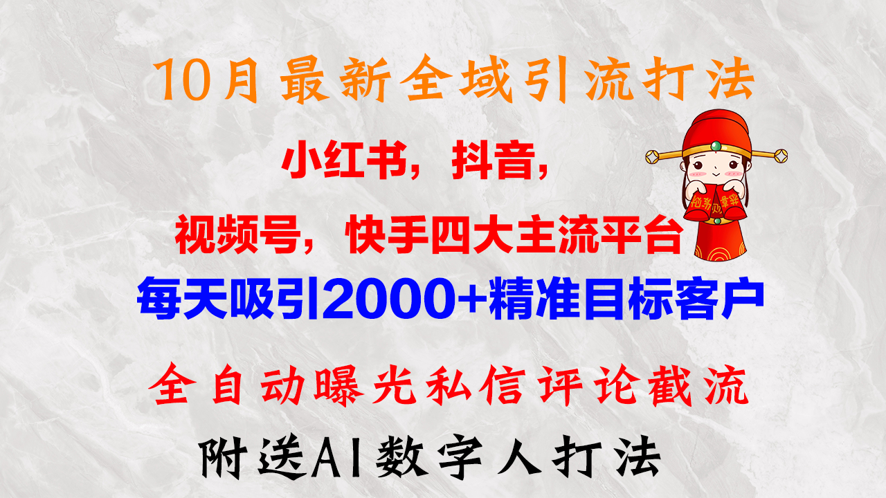 10月最新小红书，抖音，视频号，快手四大平台全域引流，，每天吸引2000…-泱泱学习社