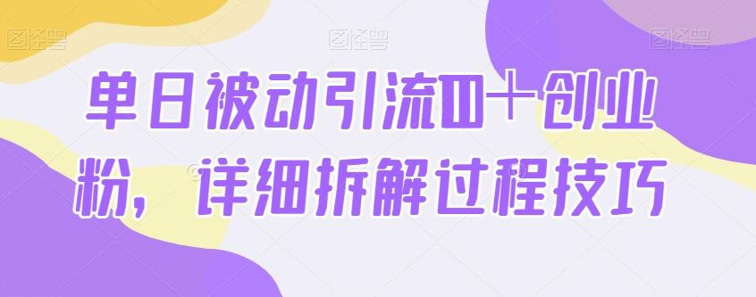单日被动引流100＋创业粉，详细拆解过程技巧-泱泱学习社