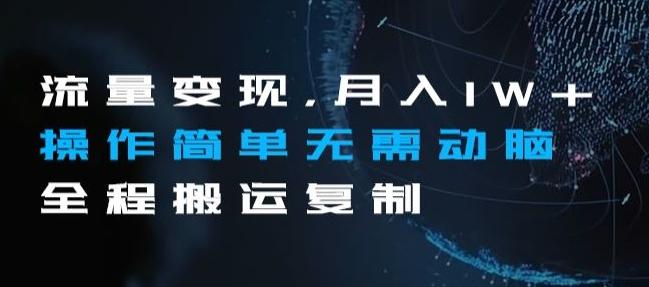 流量变现，月入1W+操作简单无需动脑全程搬运复制【揭秘】-泱泱学习社