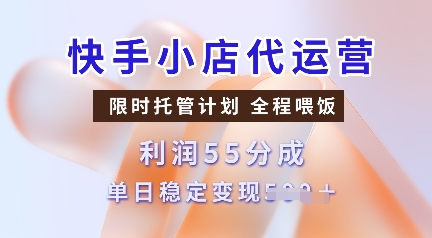 快手小店代运营，限时托管计划，收益55分，单日稳定变现多张【揭秘】-泱泱学习社