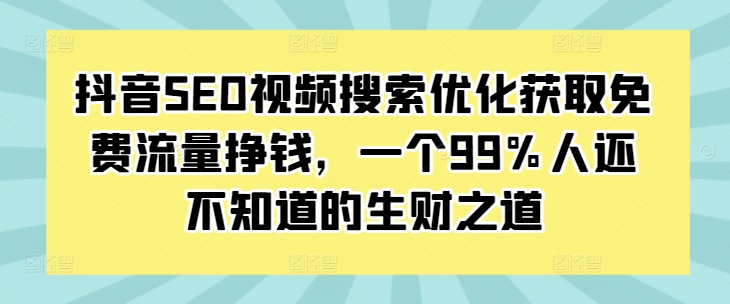抖音SEO视频搜索优化获取免费流量挣钱，一个99%人还不知道的生财之道-泱泱学习社