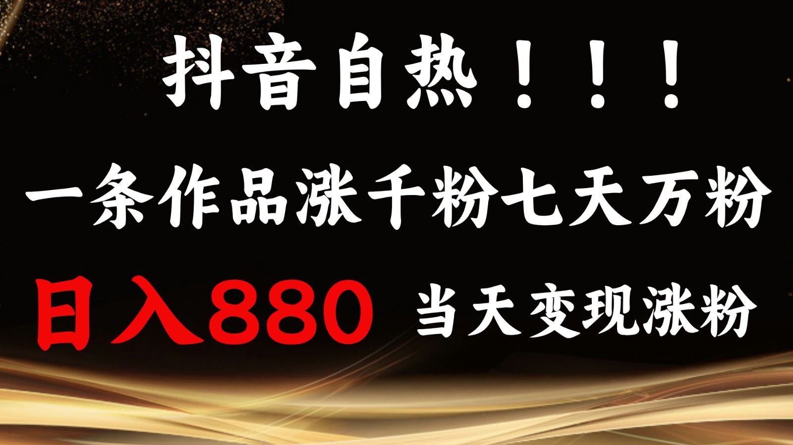 抖音小红书自热，一条作品1000粉，7天万粉，单日变现880收益-泱泱学习社