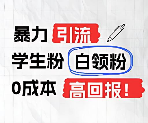 暴力引流学生粉白领粉，吊打以往垃圾玩法，0成本，高回报-泱泱学习社