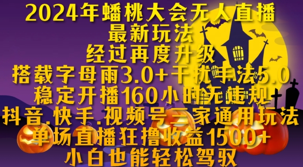 2024年蟠桃大会无人直播最新玩法，稳定开播160小时无违规，抖音、快手、视频号三家通用玩法【揭秘】-泱泱学习社