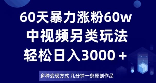 60天暴力涨粉60W，中视频另类玩法，日入3000＋，几分钟一条原创作品多种变现方式-泱泱学习社