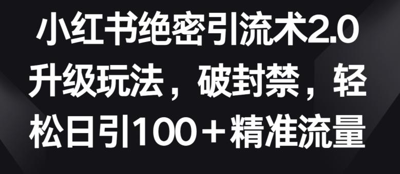 小红书绝密引流术2.0升级玩法，破封禁，轻松日引100+精准流量【揭秘】-泱泱学习社