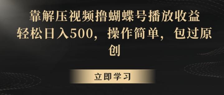 靠解压视频撸蝴蝶号播放收益，轻松日入500，操作简单，包过原创【揭秘】-泱泱学习社