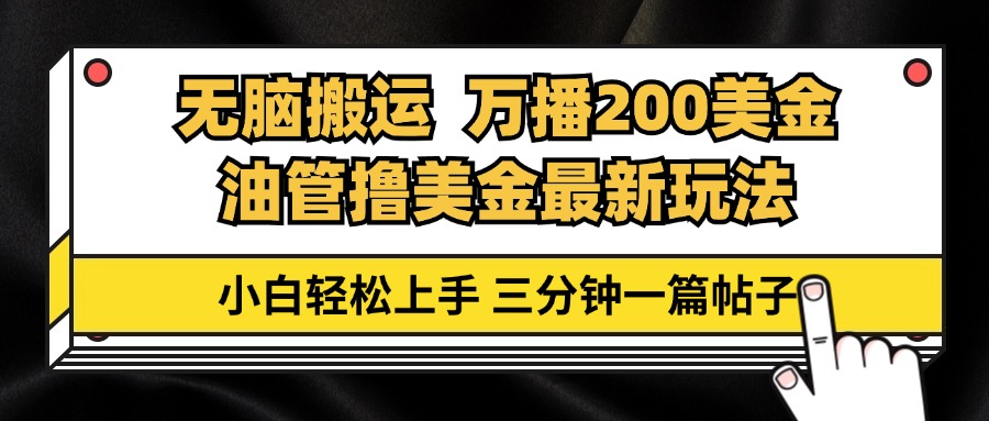 油管无脑搬运撸美金玩法教学，万播200刀，三分钟一篇帖子，小白轻松上手-泱泱学习社