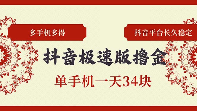 抖音极速版撸金 单手机一天34块 多手机多得 抖音平台长期稳定-泱泱学习社
