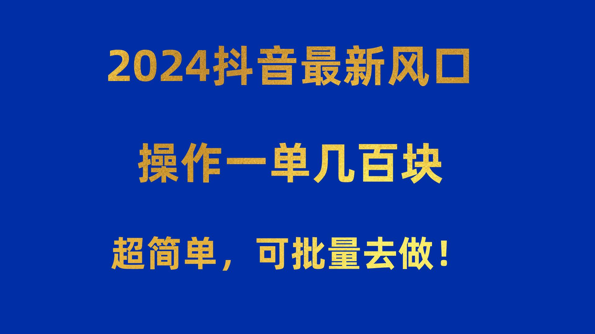 2024抖音最新风口！操作一单几百块！超简单，可批量去做！！！-泱泱学习社