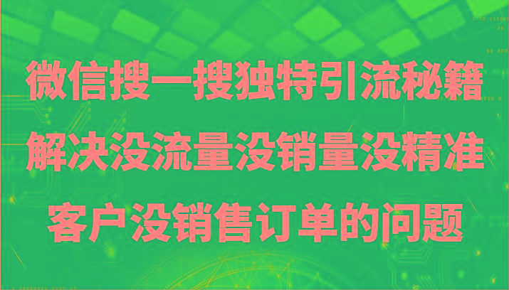 微信搜一搜暴力引流，解决没流量没销量没精准客户没销售订单的问题-泱泱学习社