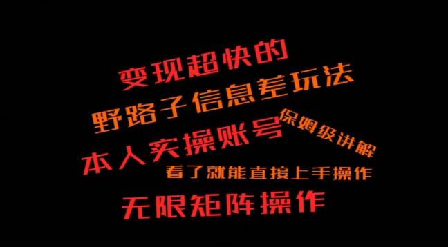 变现超快的野路子信息差玩法，本人实操账号保姆级讲解-泱泱学习社