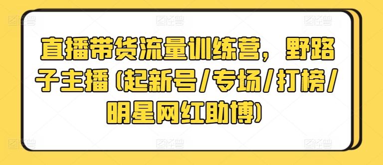 直播带货流量训练营，野路子主播(起新号/专场/打榜/明星网红助博)-泱泱学习社