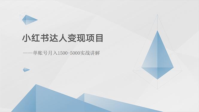小红书达人变现项目：单账号月入1500-3000实战讲解-泱泱学习社