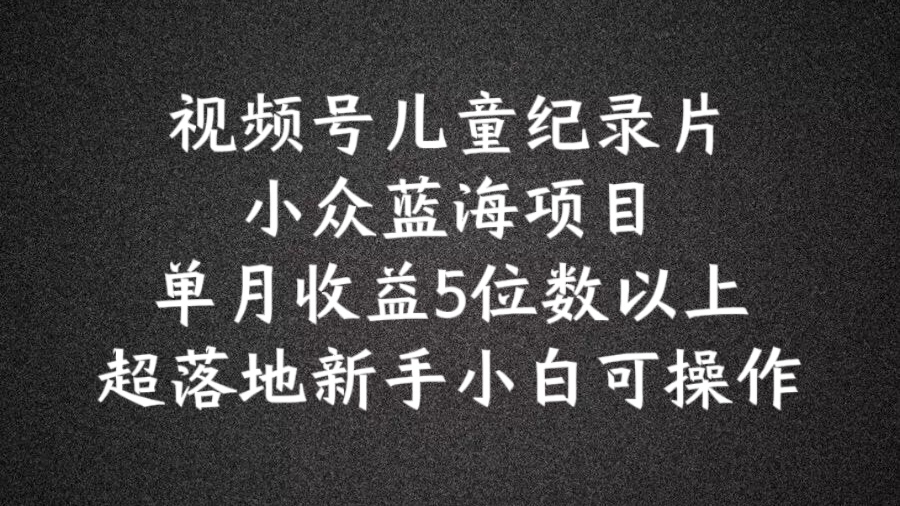 2024蓝海项目视频号儿童纪录片科普，单月收益5位数以上，新手小白可操作【揭秘】-泱泱学习社