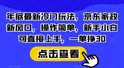 年底最新冷门玩法，京东家政新风口，操作简单，新手小白可直接上手，一单挣30【揭秘】-泱泱学习社