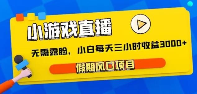 小游戏直播，假期风口项目，无需露脸，小白每天三小时，到账3000+-泱泱学习社