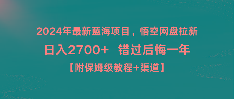 2024年最新蓝海项目，悟空网盘拉新，日入2700+错过后悔一年【附保姆级教…-泱泱学习社