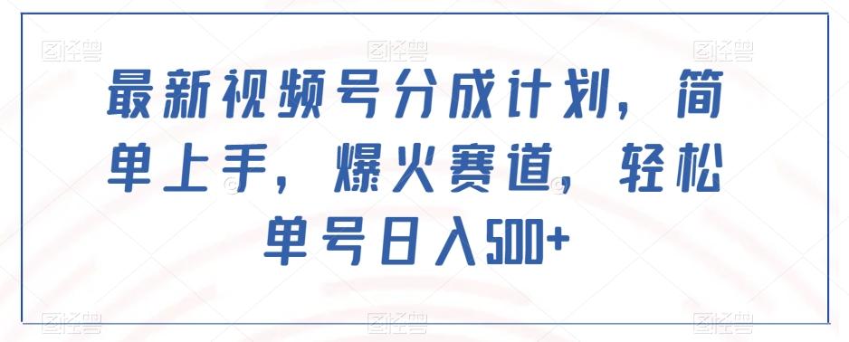 最新视频号分成计划，简单上手，爆火赛道，轻松单号日入500+-泱泱学习社