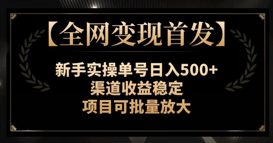 【全网变现首发】新手实操单号日入500+，渠道收益稳定，项目可批量放大【揭秘】-泱泱学习社