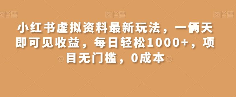 小红书虚拟资料最新玩法，一俩天即可见收益，每日轻松1000+，项目无门槛，0成本-泱泱学习社