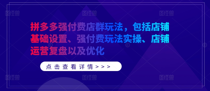 拼多多强付费店群玩法，包括店铺基础设置、强付费玩法实操、店铺运营复盘以及优化-泱泱学习社
