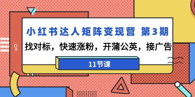 小红书达人矩阵变现营 第3期，找对标，快速涨粉，开蒲公英，接广告-11节课-泱泱学习社