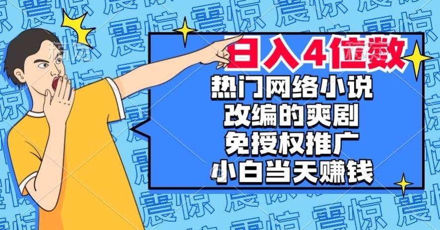 热门网络小说改编的爽剧，免授权推广，新人当天就能赚钱，日入4位数【揭秘】-泱泱学习社