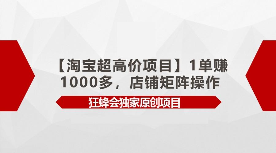 【淘宝超高价项目】1单赚1000多，店铺矩阵操作-泱泱学习社