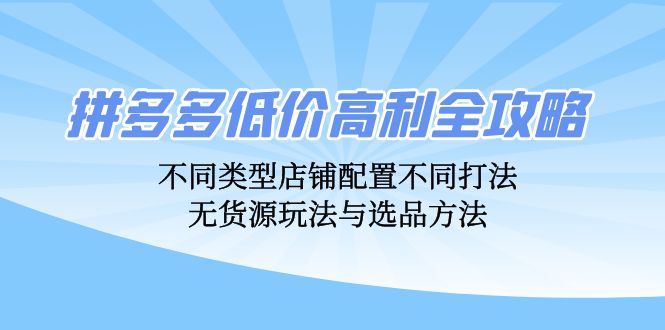 拼多多低价高利全攻略：不同类型店铺配置不同打法，无货源玩法与选品方法-泱泱学习社