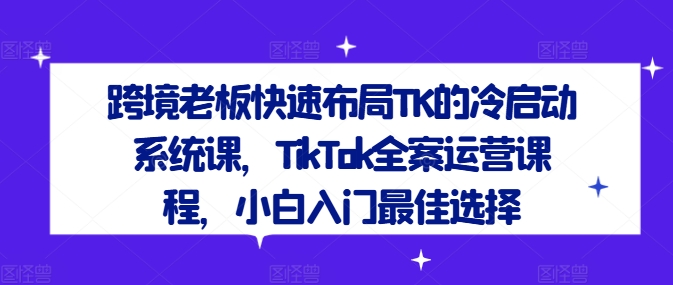 跨境老板快速布局TK的冷启动系统课，TikTok全案运营课程，小白入门最佳选择-泱泱学习社