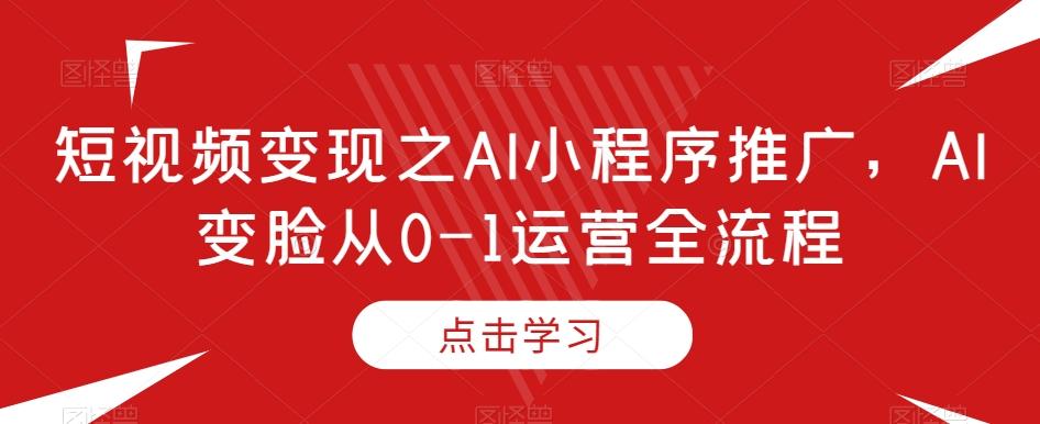 短视频变现之AI小程序推广，AI变脸从0-1运营全流程-泱泱学习社