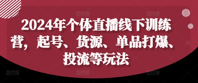 2024年个体直播训练营，起号、货源、单品打爆、投流等玩法-泱泱学习社