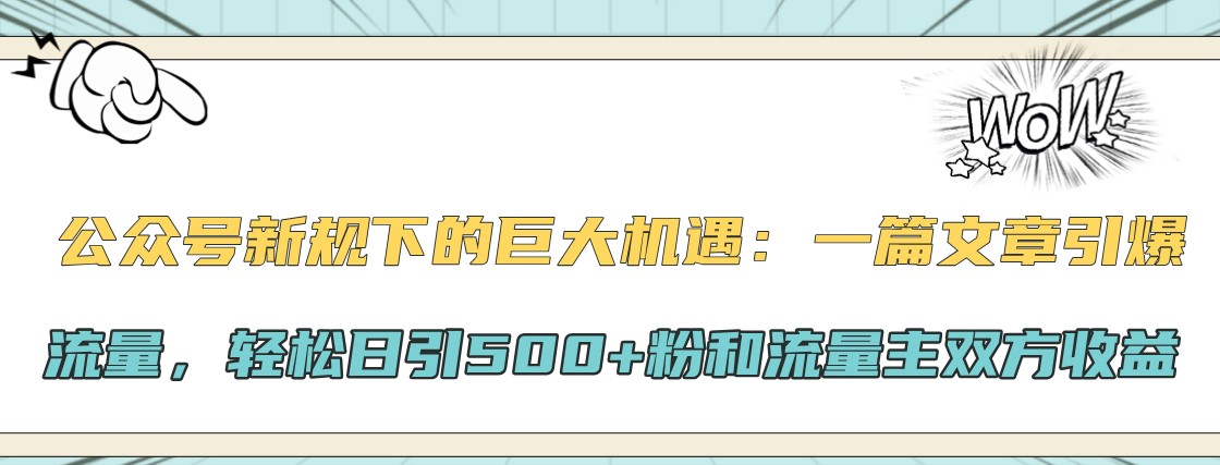 公众号新规下的巨大机遇：一篇文章引爆流量，轻松日引500+粉和流量主双方收益-泱泱学习社