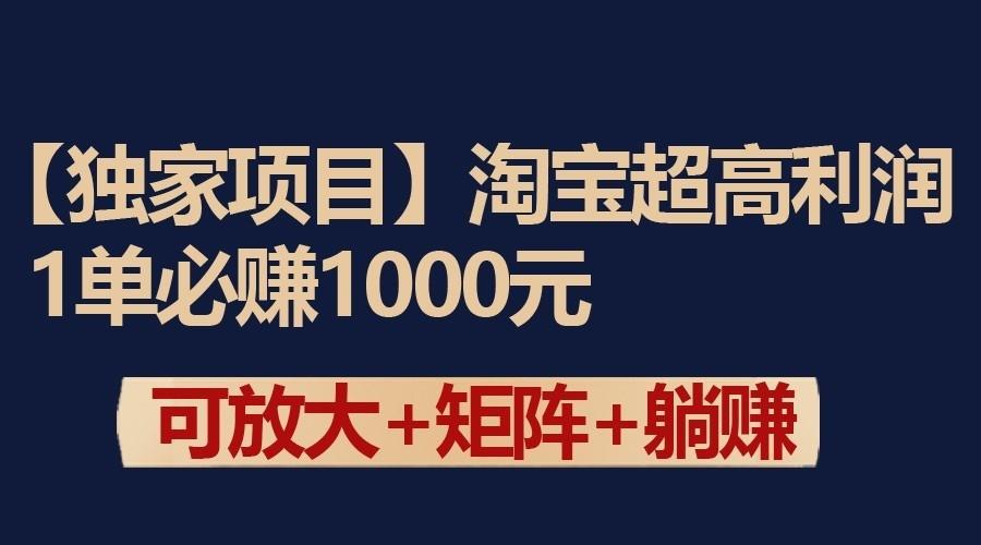 独家淘宝超高利润项目：1单必赚1000元，可放大可矩阵操作-泱泱学习社