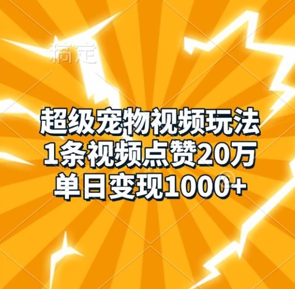 超级宠物视频玩法，1条视频点赞20万，单日变现1k-泱泱学习社